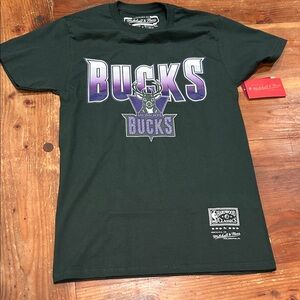 NWT Mitchell & Ness Green Bucks Tee with Purple Logo adult S